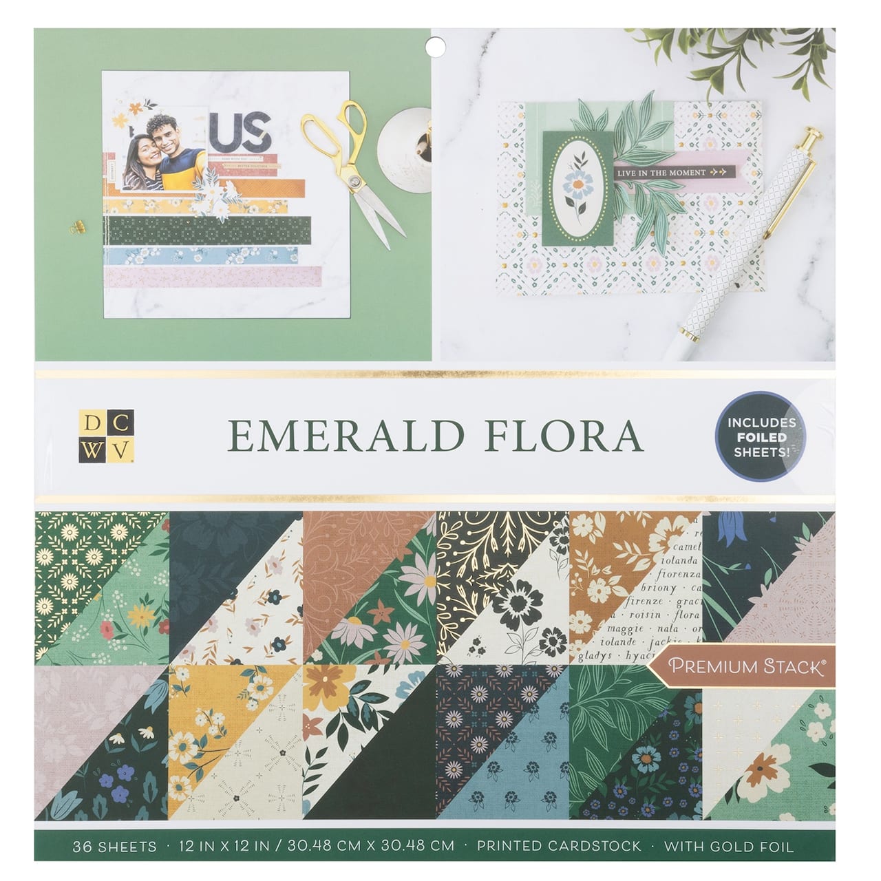 DCWV® 12" x 12" Premium Paper Emerald Flora, 36 Sheets